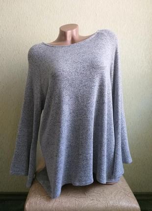 Свитшот. теплая туника. пуловер рукава клеш. реглан с удлиненной спинкой. лонгслив. серый меланж.