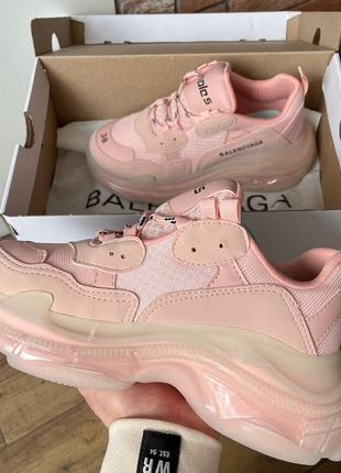 Жіночі кросівки у стилі баленсіага рожеві / balenciaga triple s clear sole pink4 фото