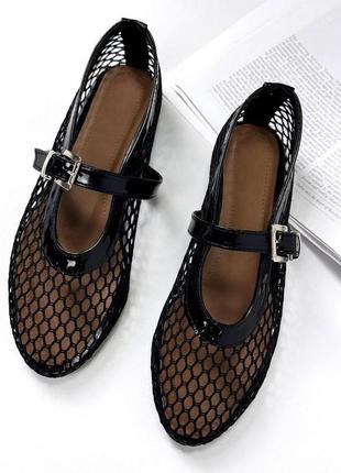 Балетки туфли в сеточку черные и бежевые3 фото