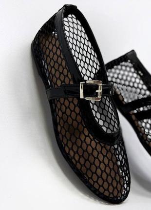 Балетки туфли в сеточку черные и бежевые7 фото