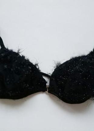 Черный бюстгальтер с блестками на новый год пухнастый пушистый костюм купальник лифчик ліфчик