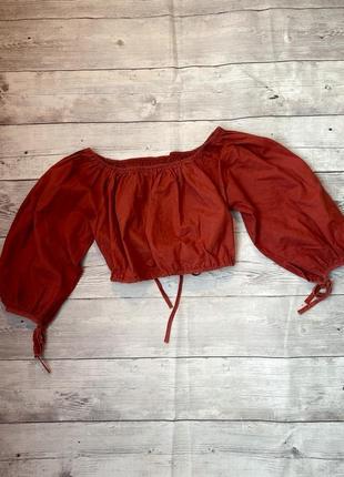 Кофта блузка широка на резинках на шнурівка рукави фонаріки топ відкриті плечі завязки обємна2 фото