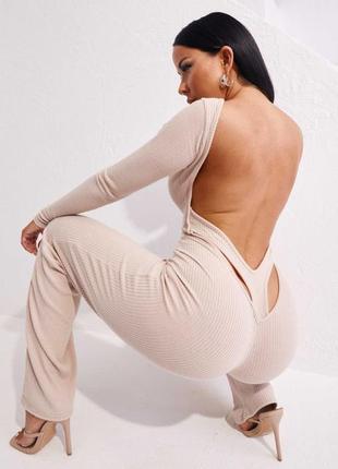 Шикарный комбинезон в рубчик с открытой спинкой/комбез/ромпер