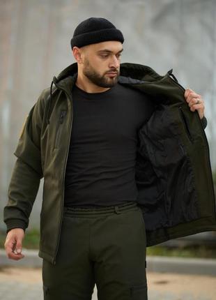 Чоловіча демісезонна куртка softshell з липучками для шевронів хакі4 фото