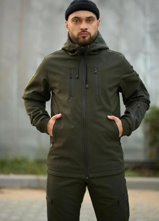 Мужская демисезонная куртка softshell с липучками для шевронов хаки1 фото