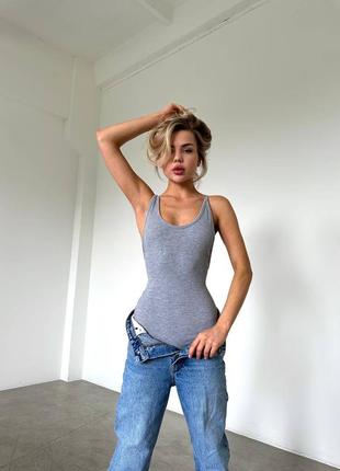 Сіре боді майка з глибоким вирізом на спині🔥