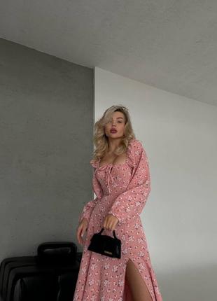 Женское нежное качественное платье меди с корсетной завязкой в ​​цветочный принт4 фото