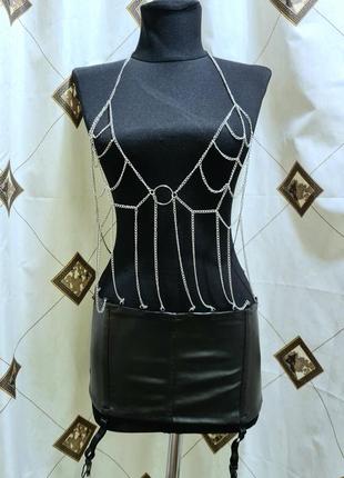 Сексуальний пояс з еко-шкіри з ланцюгами punker garter belt