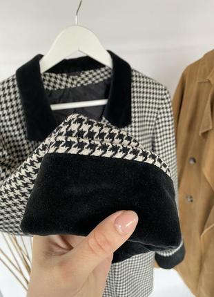 Двубортный ретро жакет в гусиную лапку винтажный блейзер пиджак с бархатными вставками7 фото