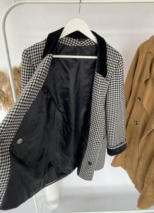 Двубортный ретро жакет в гусиную лапку винтажный блейзер пиджак с бархатными вставками8 фото