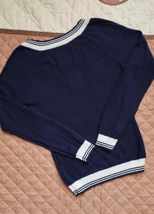 Джемпер с контрастной окантовкой giorgio di mare xs женский тонкой вязки синий с белым свитер кофта6 фото