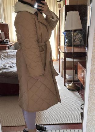 Пальто женское зимнее бежевое стеганое размер xl7 фото