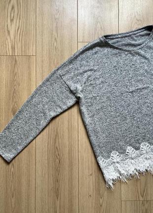Серый пуловер с кружевом george вискоза2 фото