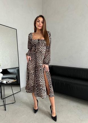 Принтованное легкое платье с разрезом по ножке2 фото