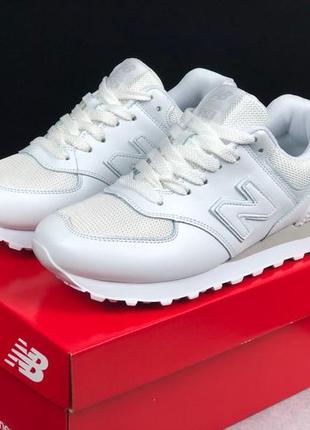 Жіночі кросівки  new balance 574 triple white / жіночі кросівки білі new balance 574. кроси із сіткою нью баланс 574. взуття для дівчат нью баленс 574