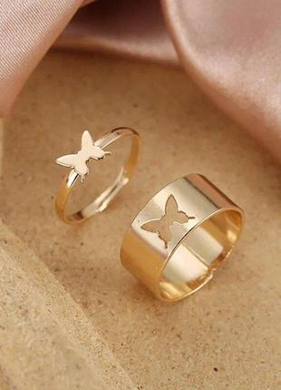 Кольца двойные butterfly, качественная бижутерия, двойные колечки, кольцо с бабочкой8 фото