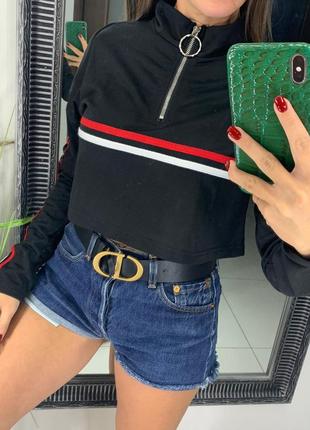 👚крутая чёрная кофта с лампасами/укорочённая кофта с капюшоном/кофта с полосками молния👚