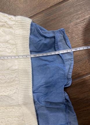 Вязаная кремовая кофта с джинсовой рубашкой-обманкой, джемпер с эффектной вязкой7 фото