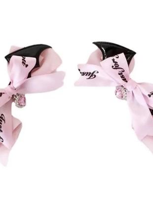 Заколка бант з серцем та крилами кажана рожева з чорним в стилі лоліта ціна за пару