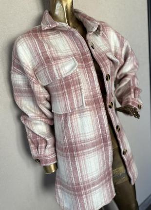 Тепла сорочка пальто в клітинку в стилі zara,mango6 фото
