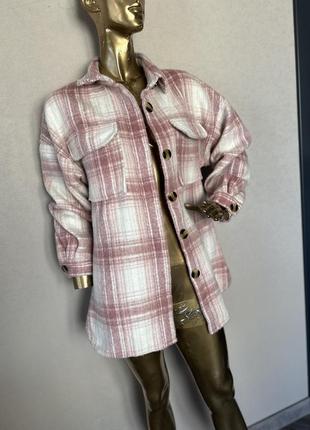 Тепла сорочка пальто в клітинку в стилі zara,mango2 фото