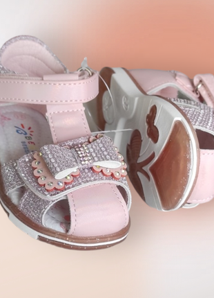 Детские летние  розовые босоножки сандалии закрытые для девочки с бантиком , супинатор5 фото