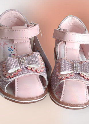 Детские летние  розовые босоножки сандалии закрытые для девочки с бантиком , супинатор10 фото
