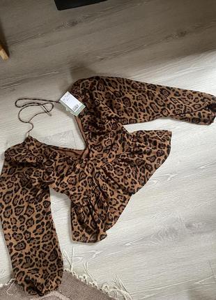 Рубашка нова з бірками h&m корсет блуза леопардова топ леопардовий корсетний леопардовий принт2 фото