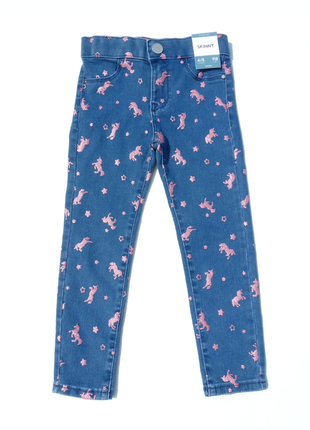 Голубые джинсы lefties на девочку с блестящими розовыми единорогами