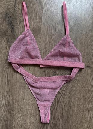 Комплект білизни рожевий primark size m блискучий , тканина  як люрекс . новий , без бірки.