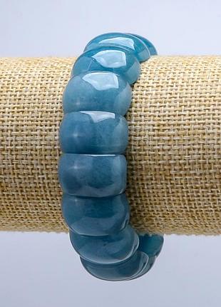 Браслет на різьбі з натурального каменю аквамарин гладка ланка 20x12м+-