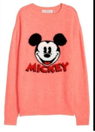 Новый свитер h&m джемпер шерсть свитер жаккардовый микки маус mickey mouse