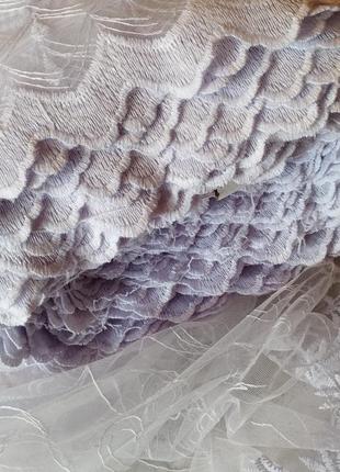 Тюль белая с голубизной турецкая длинная в пол на фатине в зал спальню вышита занавеска