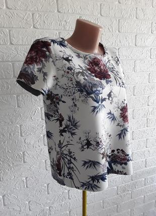 Шикарная стильная блузка  в цветочный принт с двойной тканью .4 фото