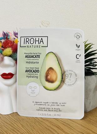 Оригінал тканинна маска для обличчя iroha nature avocado + hyaluronic acid face sheet mask