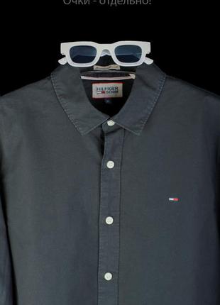 Рубашка оригинал hilfiger denim, xl матовый чёрный с зеленоватым оттенком 20€