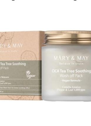 Глиняная маска для лица с экстрактами центеллы и чайного дерева mary &amp; may cica tea tree soothing wash off pack 125g2 фото