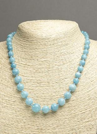 Буси з натурального каменю аквамарин гладка кулька для збільшення d-6-12 мм+-l-45 см+-