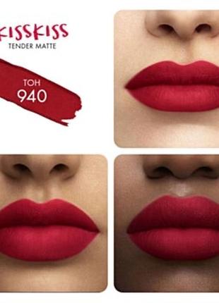 Оригінал guerlain kisskiss tender matte lipstick матова помада для губ з ефектом сяйва, 16 годин комфорту 940 my rouge3 фото