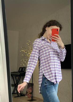Женская рубашка в клетку лавандового цвета2 фото