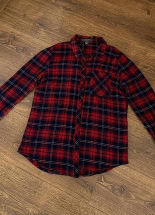Сорочка в карту смужку розмір xs червона із синім жіноча картата сорочка