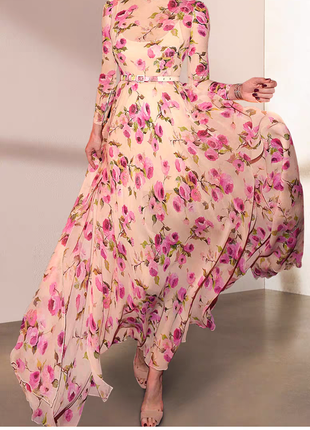 Легкое длинное платье макси в пол цветы розы