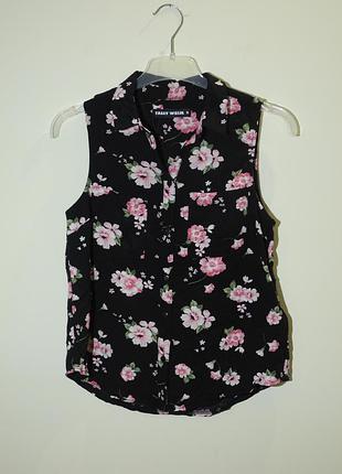 Базова чорна блуза рубашка без рукавів у стилі бохо кежуал вінтаж з квітами tally weijl xs