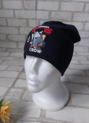Шапка на мальчика темно синяя brawl stars crow