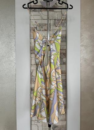 Кольорова сатинова міні сукня zara3 фото