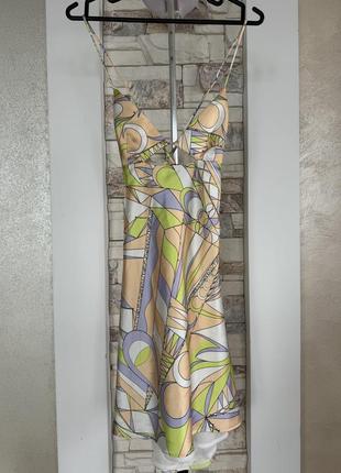 Кольорова сатинова міні сукня zara2 фото