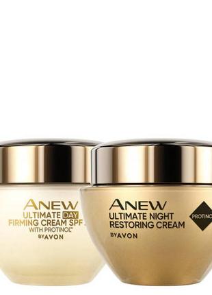 Набор: дневной и ночной восстанавливающий крем для лица avon anew 45+ омоложения по технологии protinol3 фото