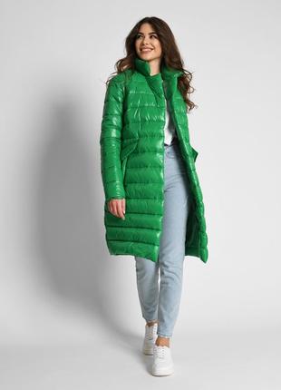 Зелена трендова куртка-пальто на запах6 фото
