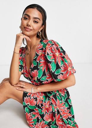 Короткое платье цветочное принт платье мини с пышными рукавами asos zara mango скидки 🌸🌸🌺🌺❤️