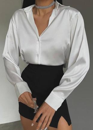 Шелковая классическая музыка рубашка женская шелк нежная базовая актуальная оверсайз oversize белая черная2 фото